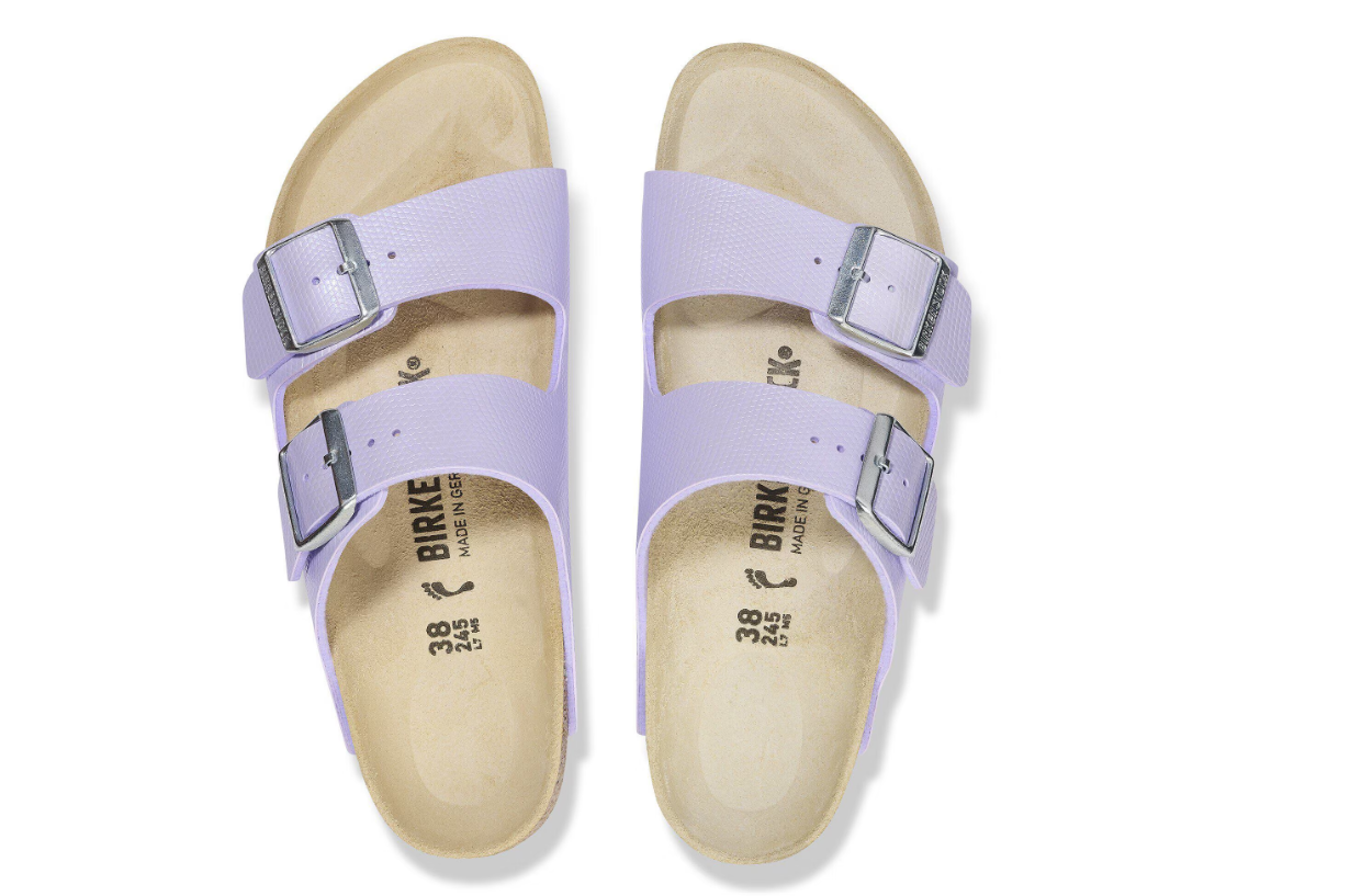Birkenstock Arizona Birko-Flor Embossed Shiny Lizard Purple Fog Sandals