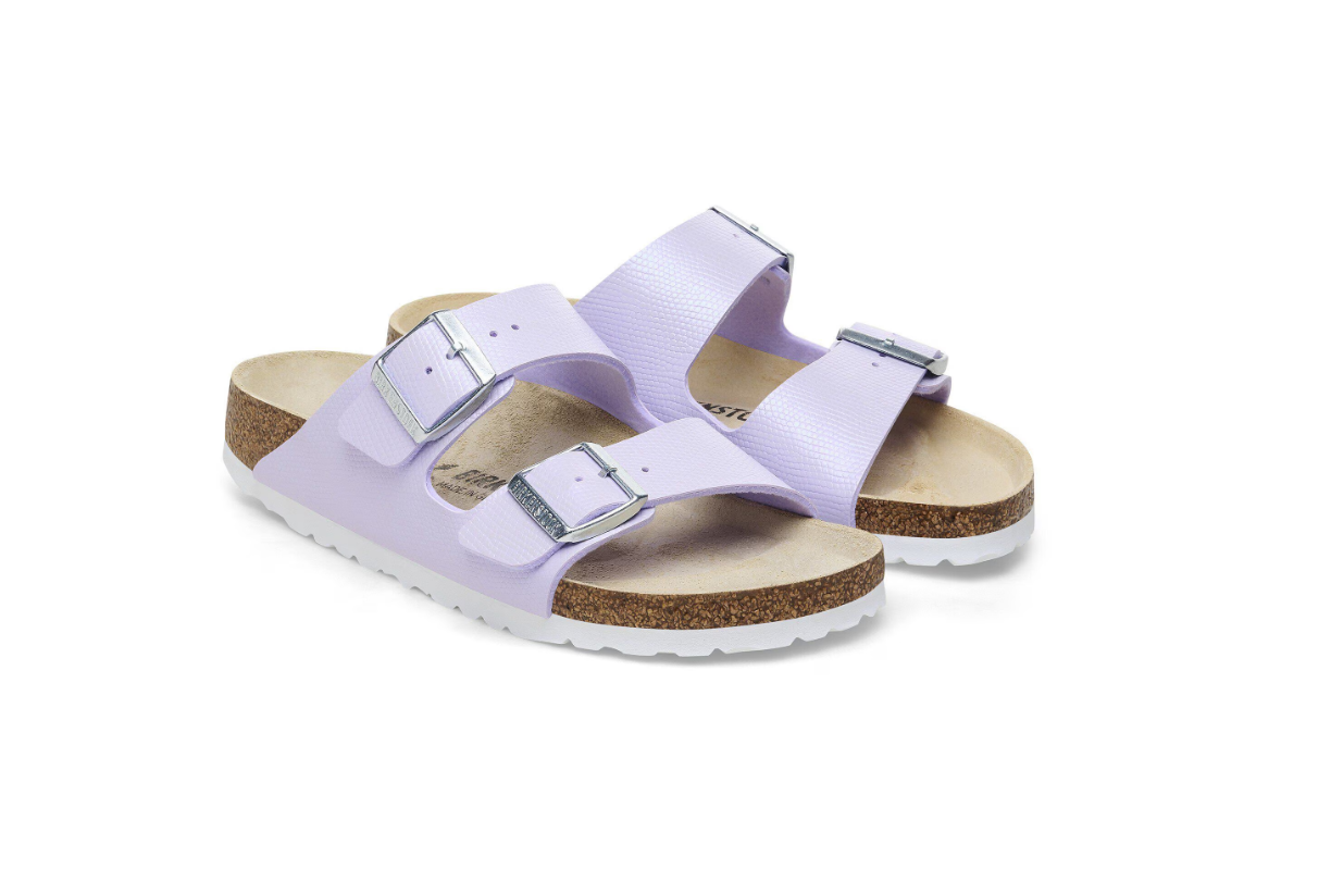 Birkenstock Arizona Birko-Flor Embossed Shiny Lizard Purple Fog Sandals