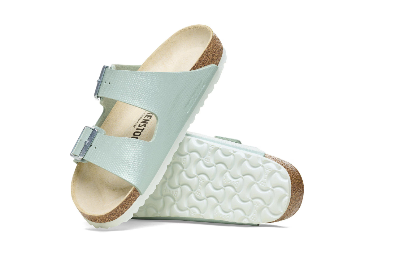 Birkenstock Arizona Birko-Flor Embossed Shiny Lizard Surf Green Sandals