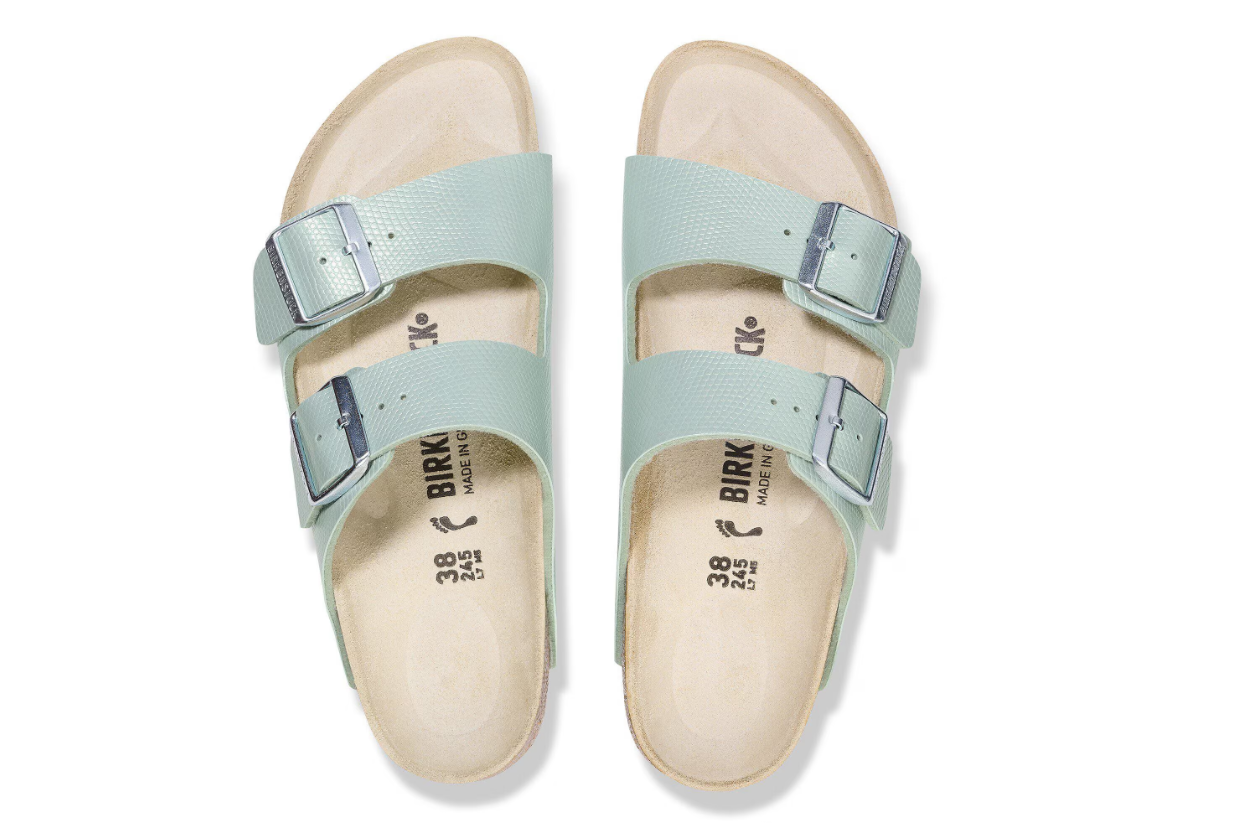 Birkenstock Arizona Birko-Flor Embossed Shiny Lizard Surf Green Sandals