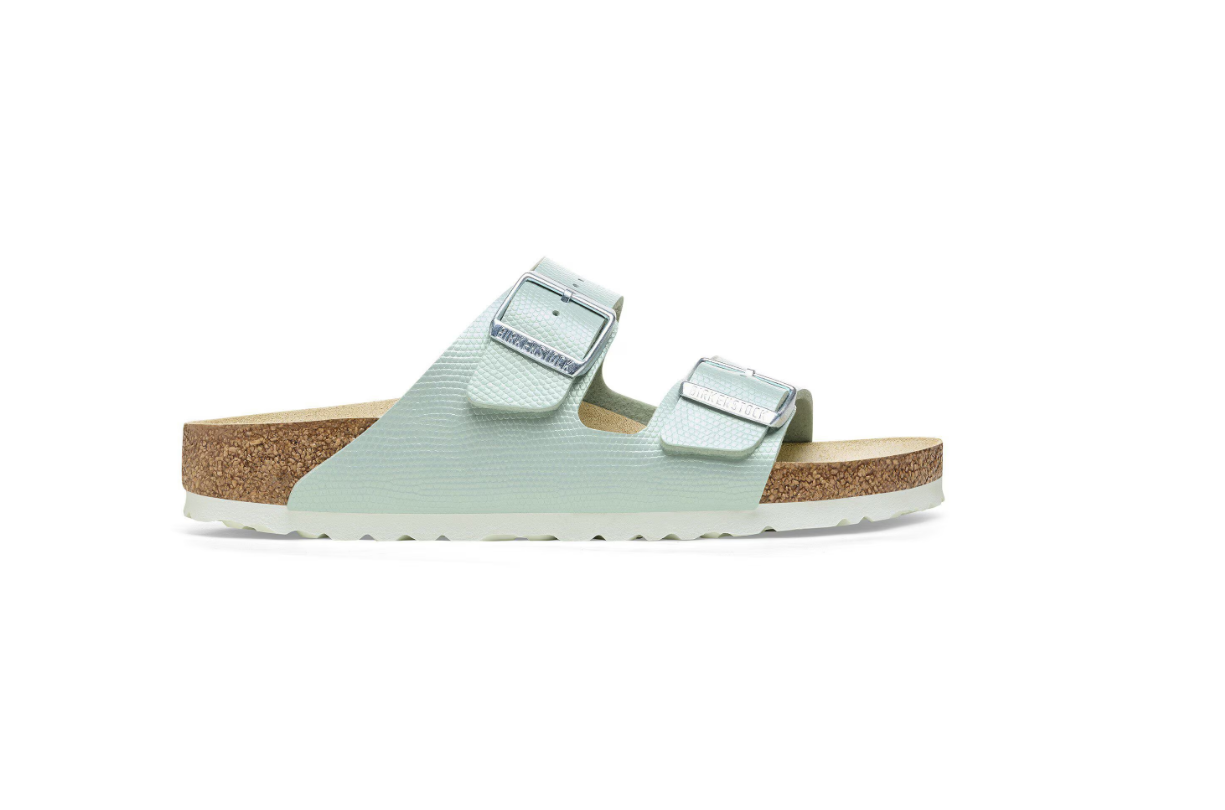 Birkenstock Arizona Birko-Flor Embossed Shiny Lizard Surf Green Sandals