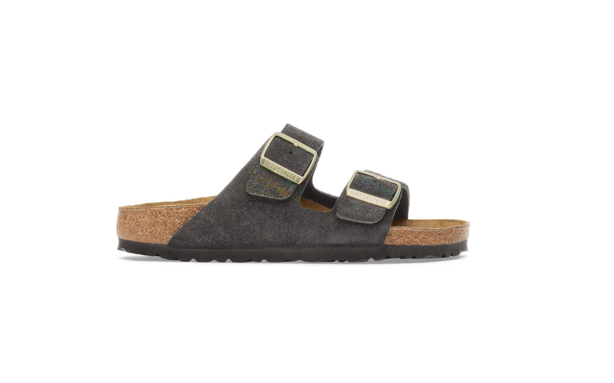 Birkenstock Arizona Suede Leather Shimmering Black Sandals - Black, Narrow