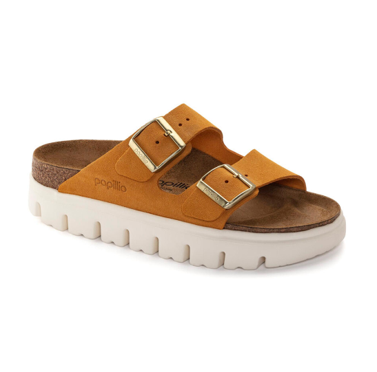Birkenstock Arizona Chunky Suede Leather Apricot Platform Sandals