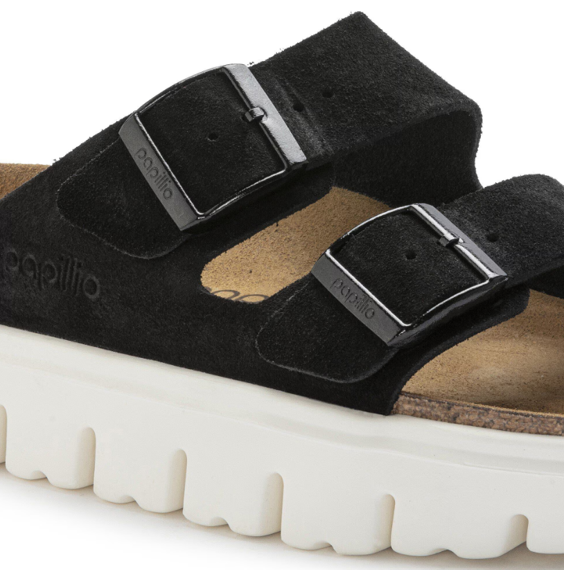 Birkenstock Arizona Chunky Suede Leather Black Platform Sandals