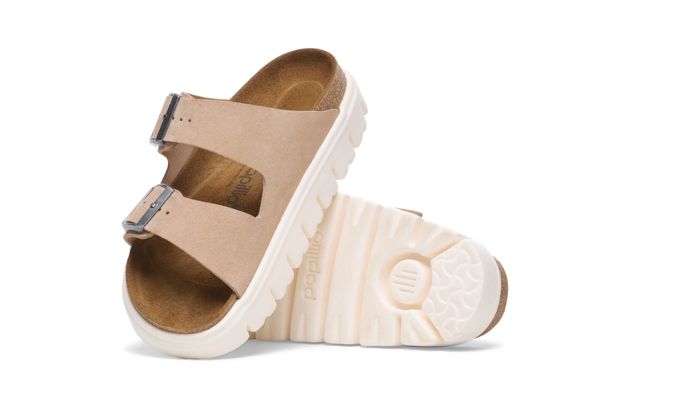 Birkenstock Arizona Chunky Suede Leather Warm Sand Platform Sandals