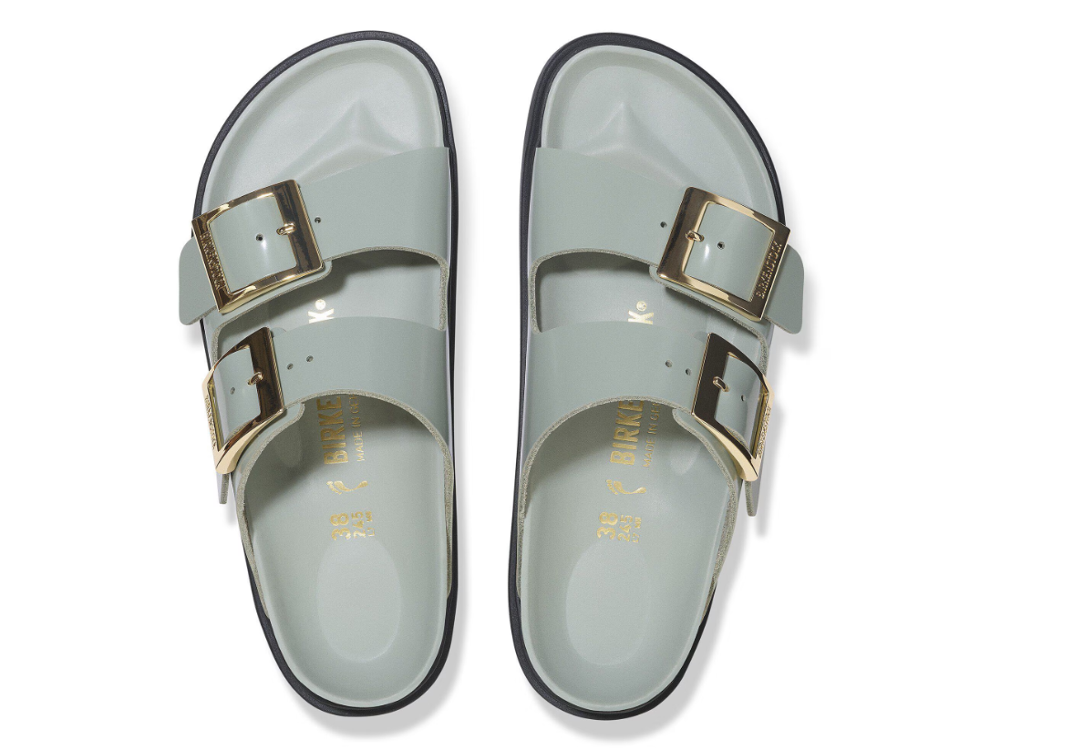 Birkenstock Arizona Droplet Buckle Natural Leather Patent High Shine Pure Sage