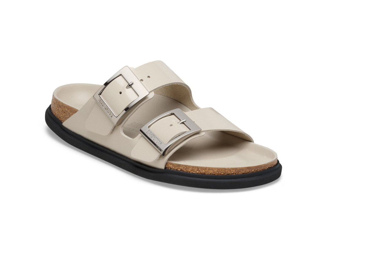 Birkenstock Arizona Droplet Buckle Natural Leather Patent High Shine Oyster
