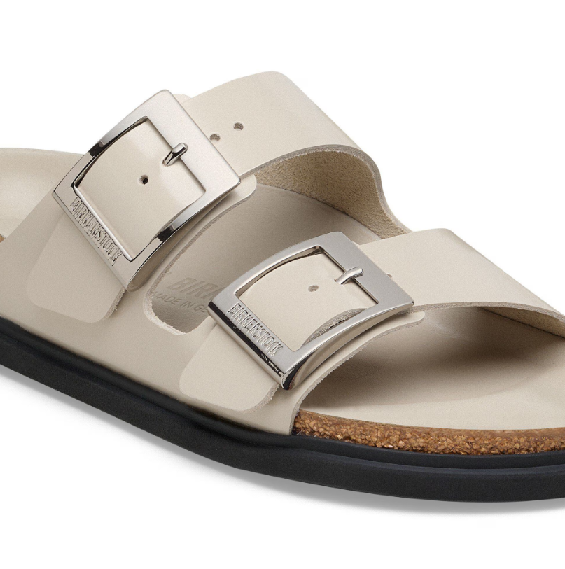 Birkenstock Arizona Droplet Buckle Natural Leather Patent High Shine Oyster