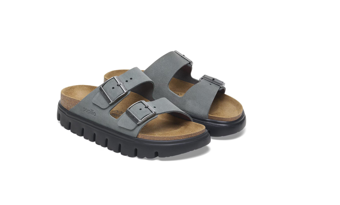 Birkenstock Papillio Arizona Chunky Suede Leather Basalt Gray Black