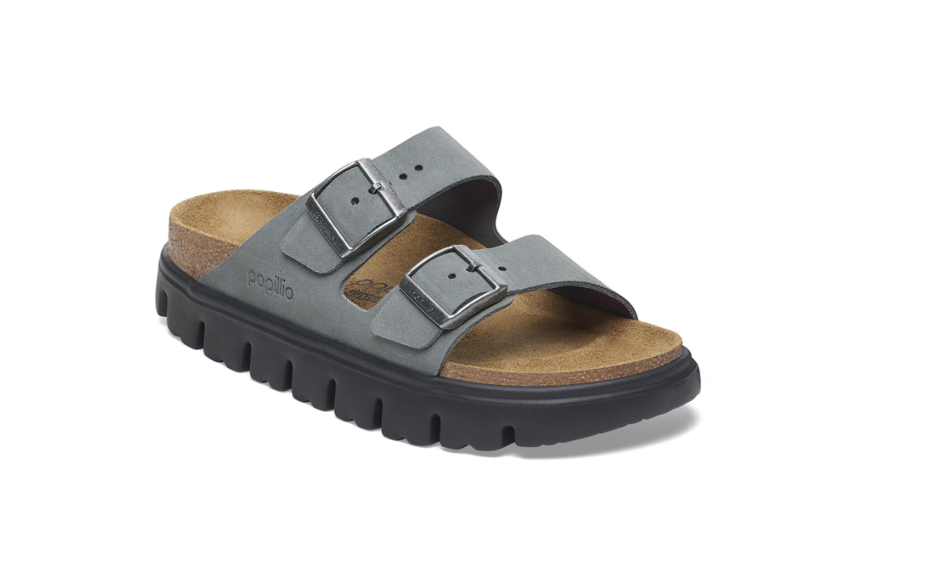 Birkenstock Papillio Arizona Chunky Suede Leather Basalt Gray Black