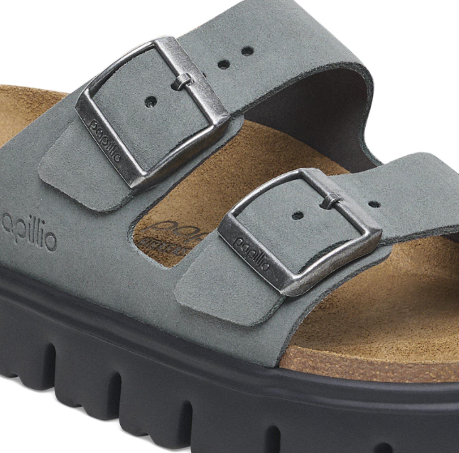 Birkenstock Papillio Arizona Chunky Suede Leather Basalt Gray Black