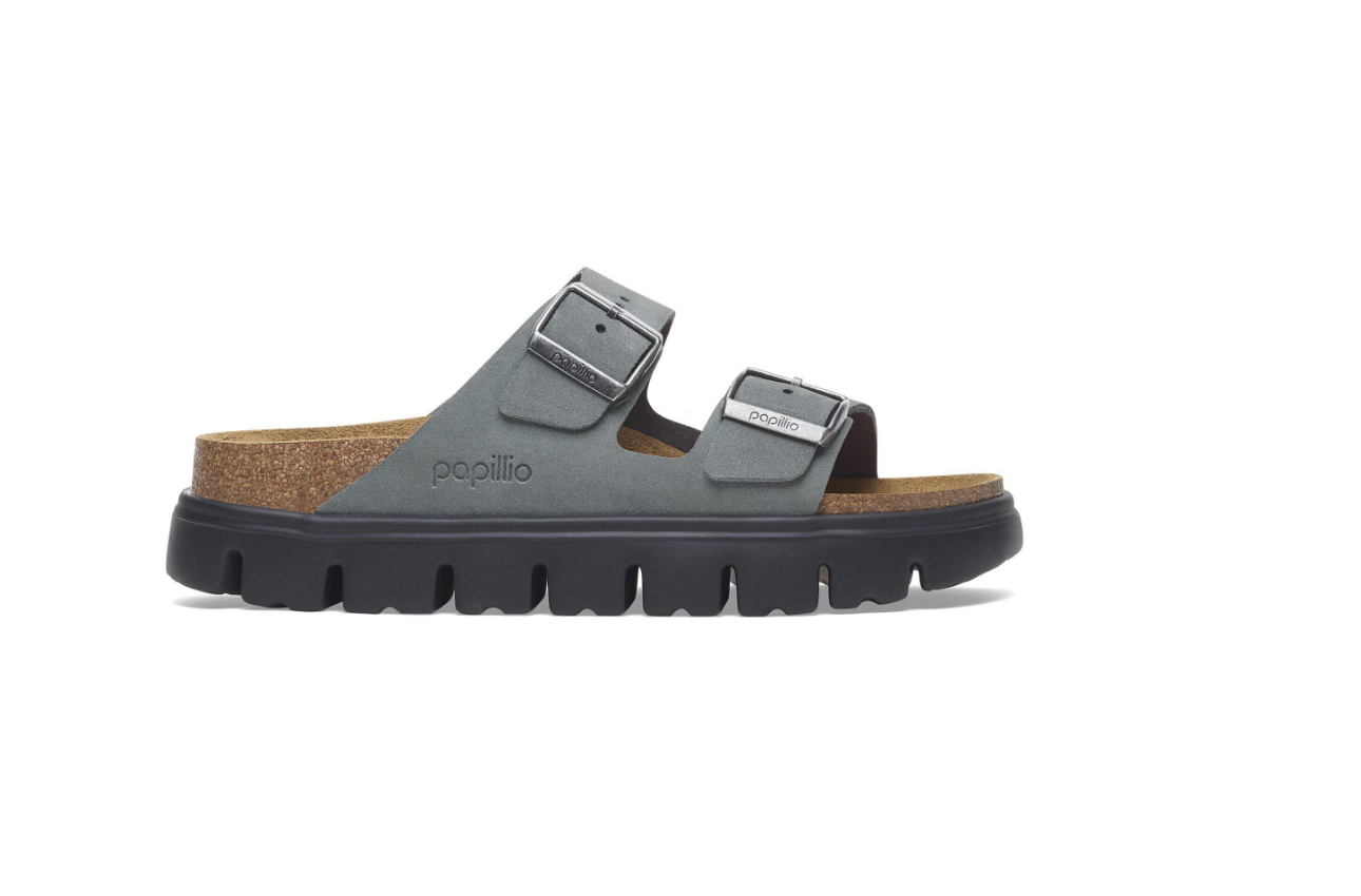 Birkenstock Papillio Arizona Chunky Suede Leather Basalt Gray Black