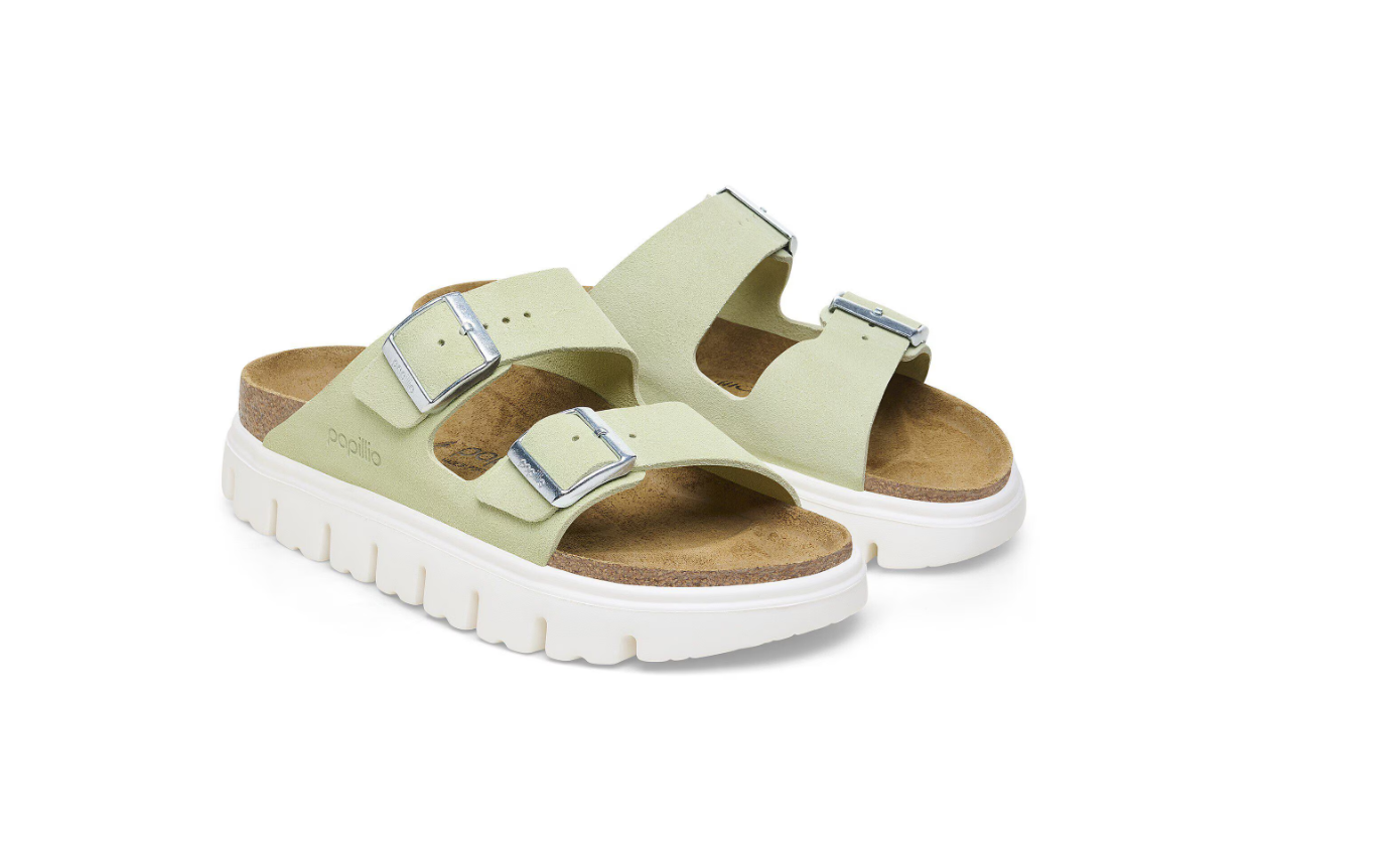 Birkenstock Papillio Arizona Chunky Suede Leather Faded Lime