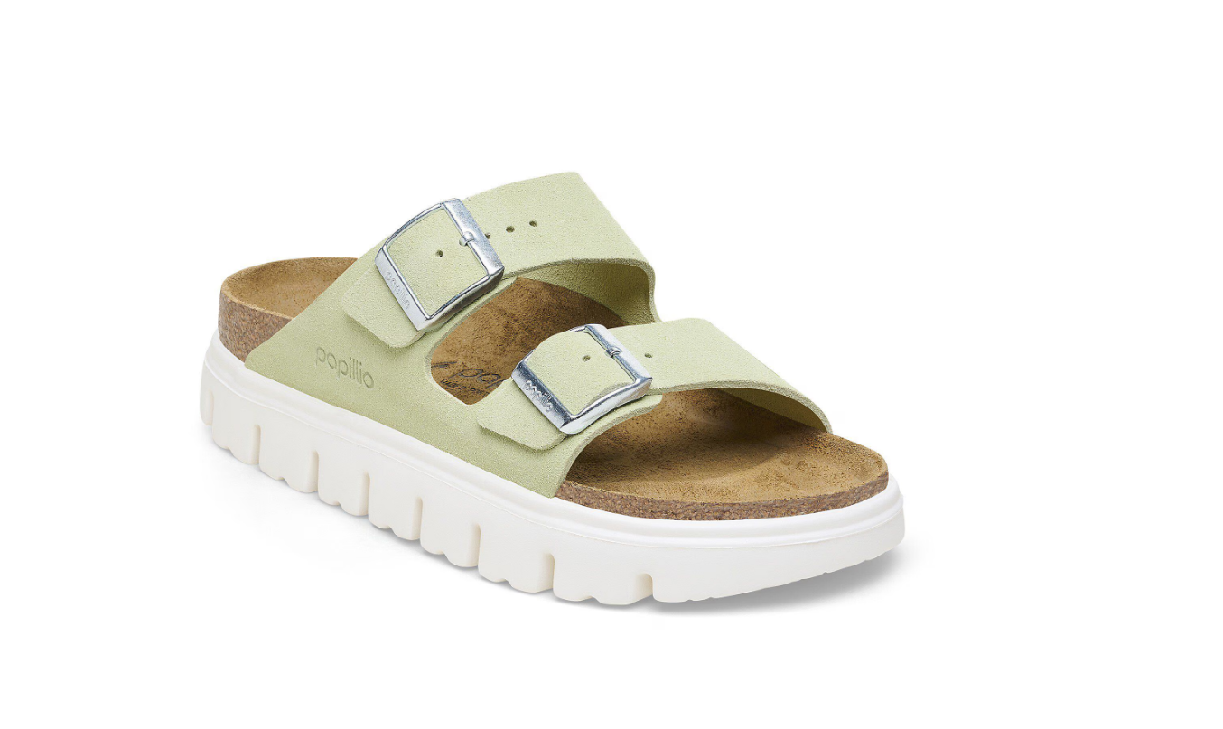 Birkenstock Papillio Arizona Chunky Suede Leather Faded Lime