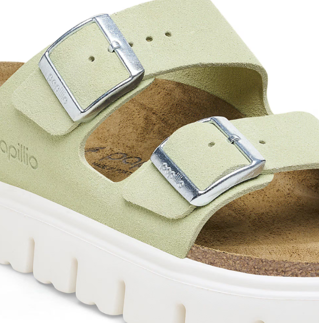 Birkenstock Papillio Arizona Chunky Suede Leather Faded Lime