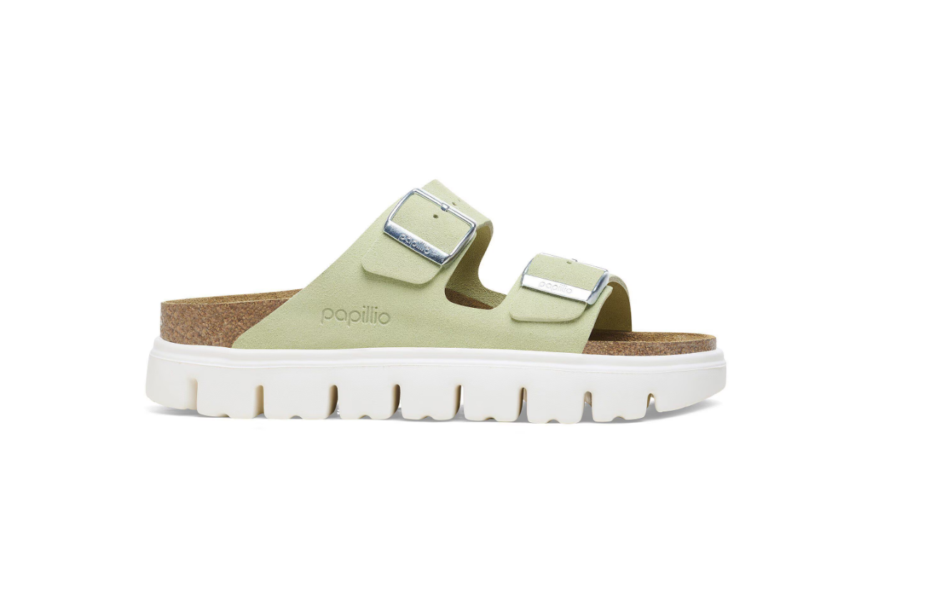 Birkenstock Papillio Arizona Chunky Suede Leather Faded Lime