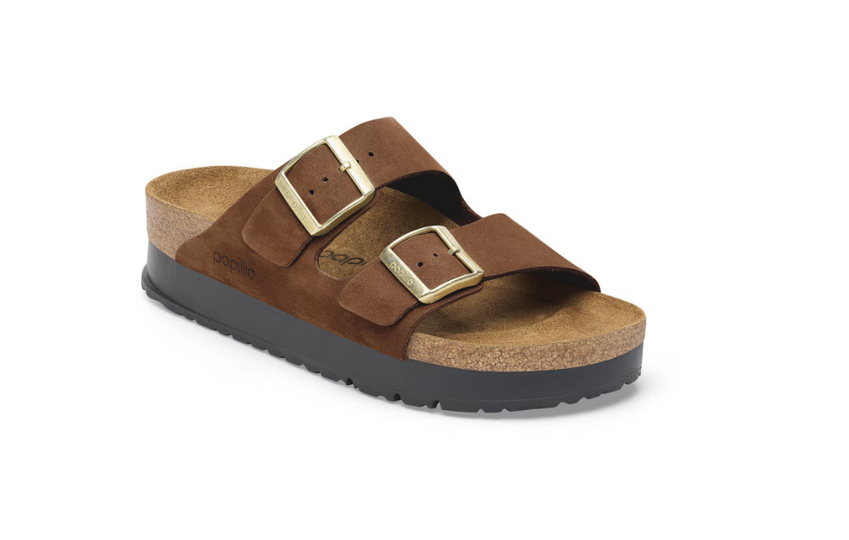 Birkenstock Arizona PAP Flex Platform Nubuck Leather - Tea, Narrow