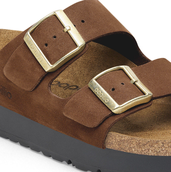 Birkenstock Arizona PAP Flex Platform Nubuck Leather - Tea, Narrow
