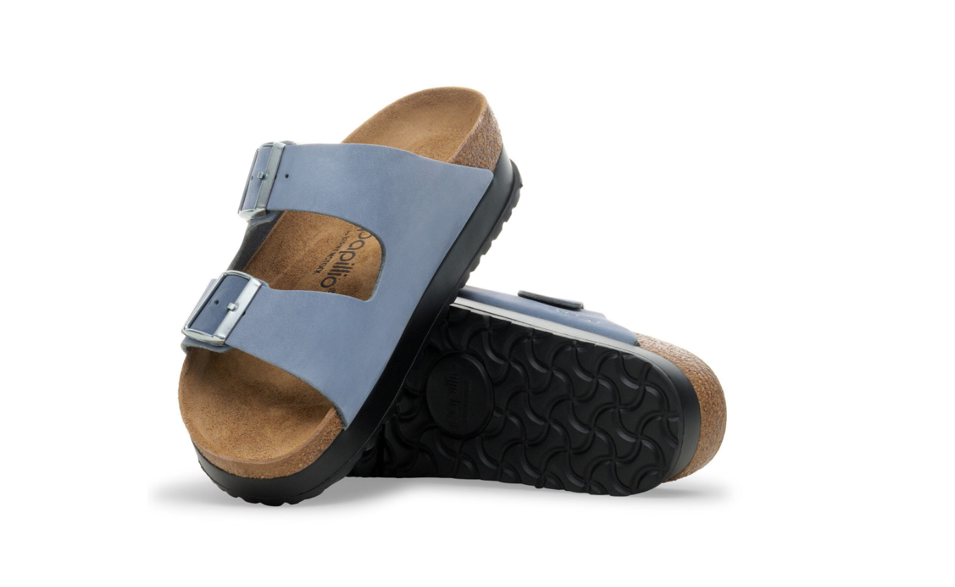 Birkenstock Arizona PAP Flex Platform Nubuck Leather Stone Blue