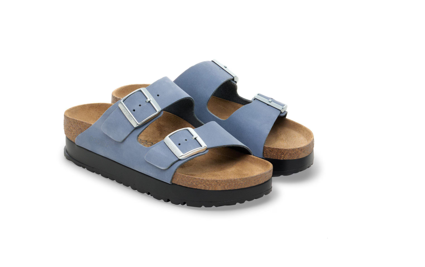 Birkenstock Arizona PAP Flex Platform Nubuck Leather Stone Blue