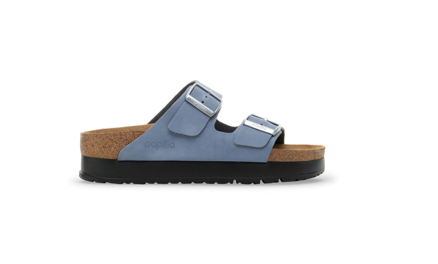 Birkenstock Arizona PAP Flex Platform Nubuck Leather Stone Blue