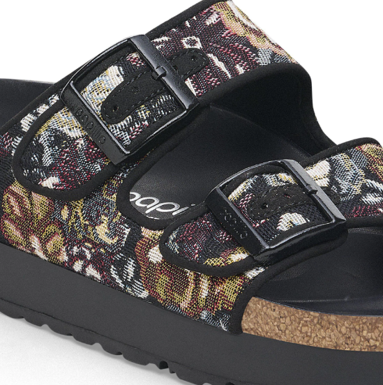 Birkenstock Papillio Arizona French Piping Flex Platform Brocade Black