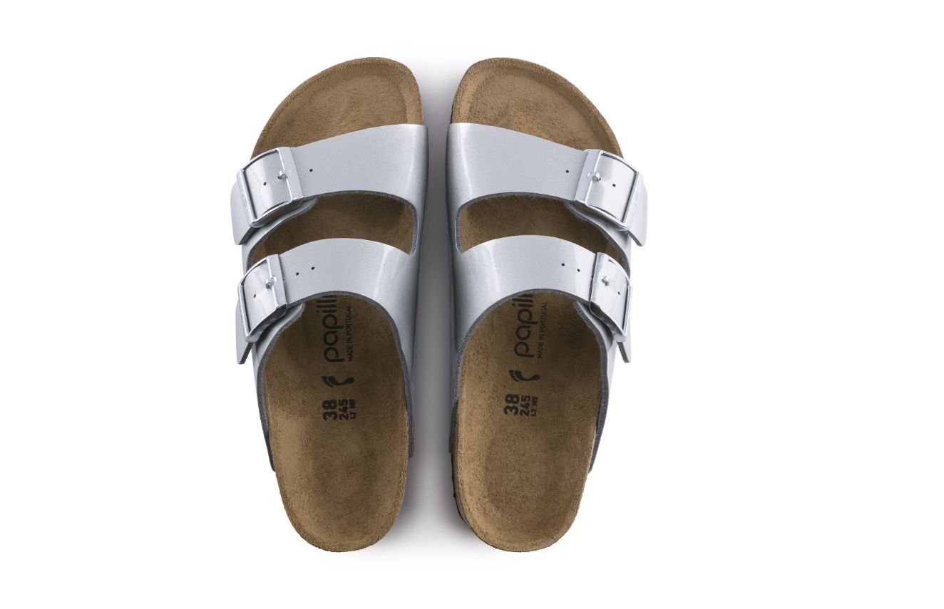 Birkenstock Arizona Platform Birko-Flor Metallic Silver