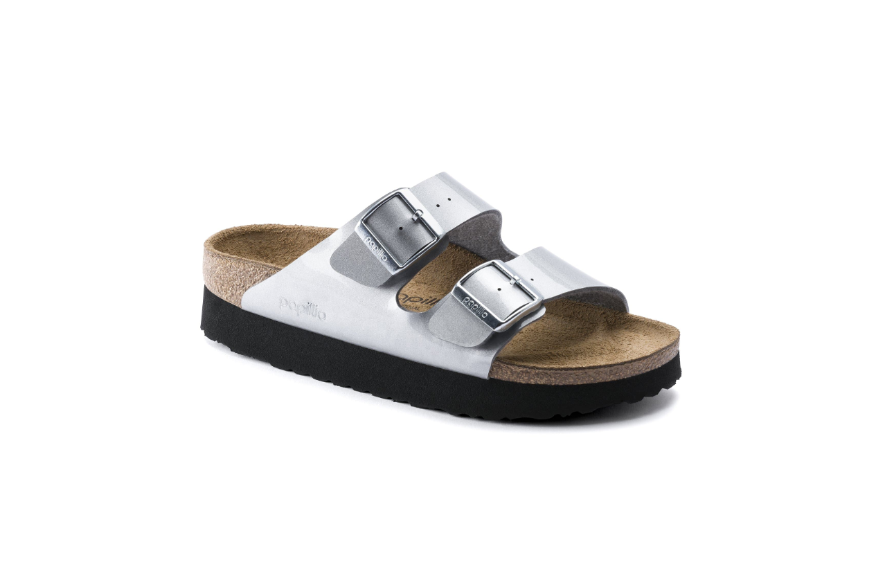 Birkenstock Arizona Platform Birko-Flor Metallic Silver