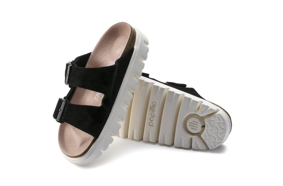 Birkenstock Arizona Platform Suede Leather Chunky Suede - Black, Narrow