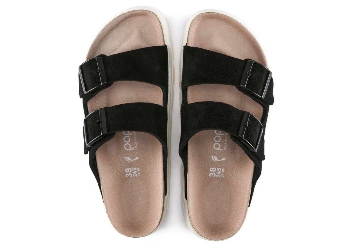Birkenstock Arizona Platform Suede Leather Chunky Suede - Black, Narrow