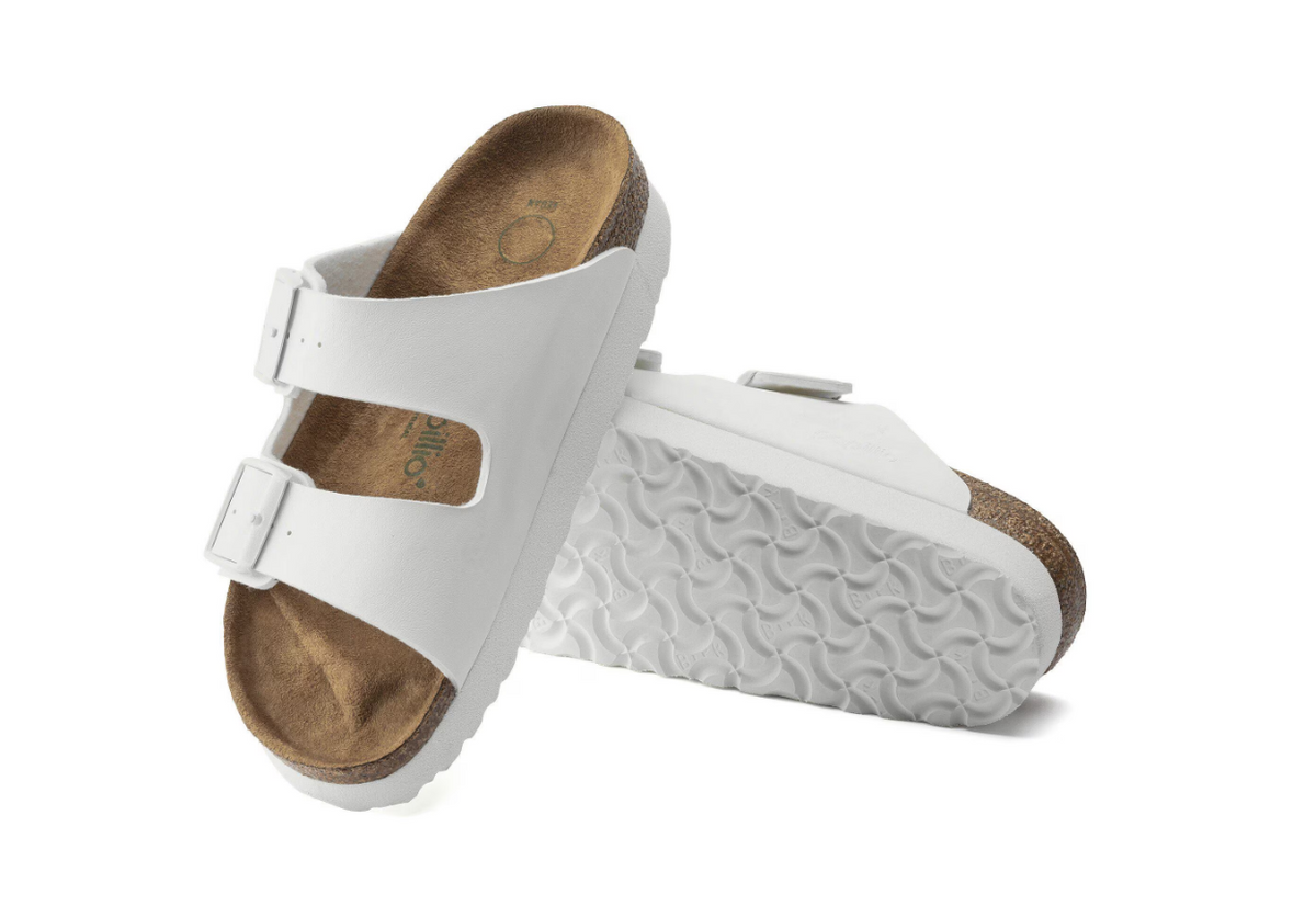 Birkenstock Arizona Platform Vegan Birko-Flor White Sandals - White, Narrow