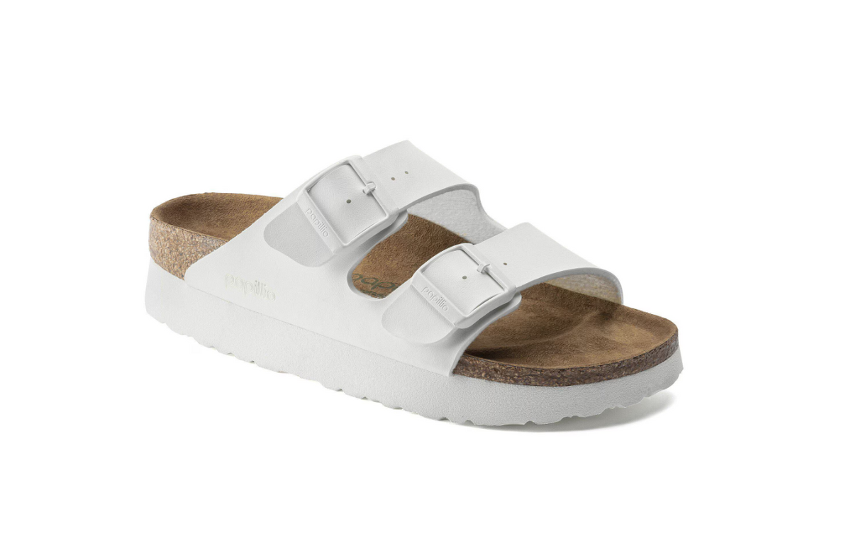 Birkenstock Arizona Platform Vegan Birko-Flor White Sandals - White, Narrow