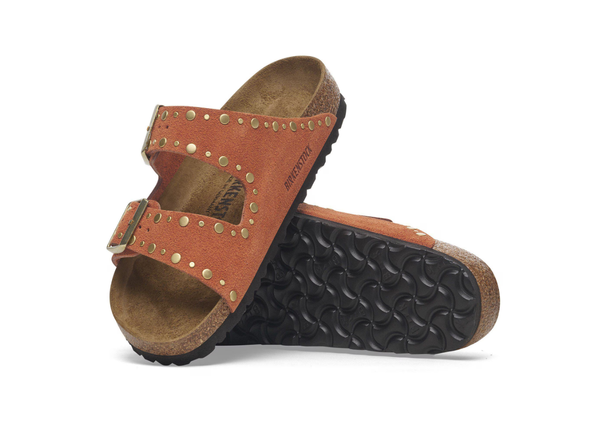 Birkenstock Arizona Rivet Suede Leather Sandals Dark Rust