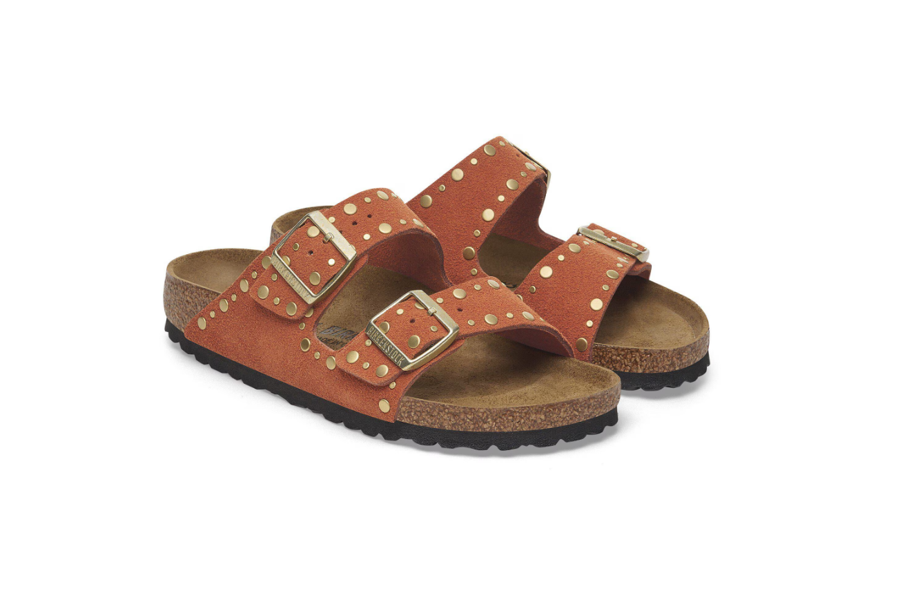 Birkenstock Arizona Rivet Suede Leather Sandals Dark Rust