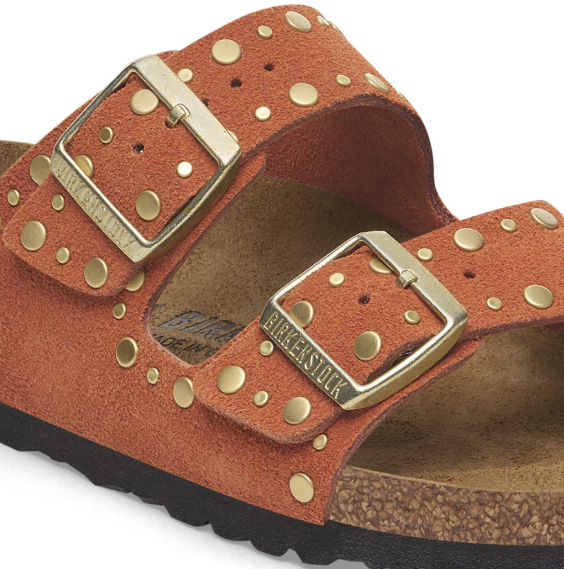 Birkenstock Arizona Rivet Suede Leather Sandals Dark Rust