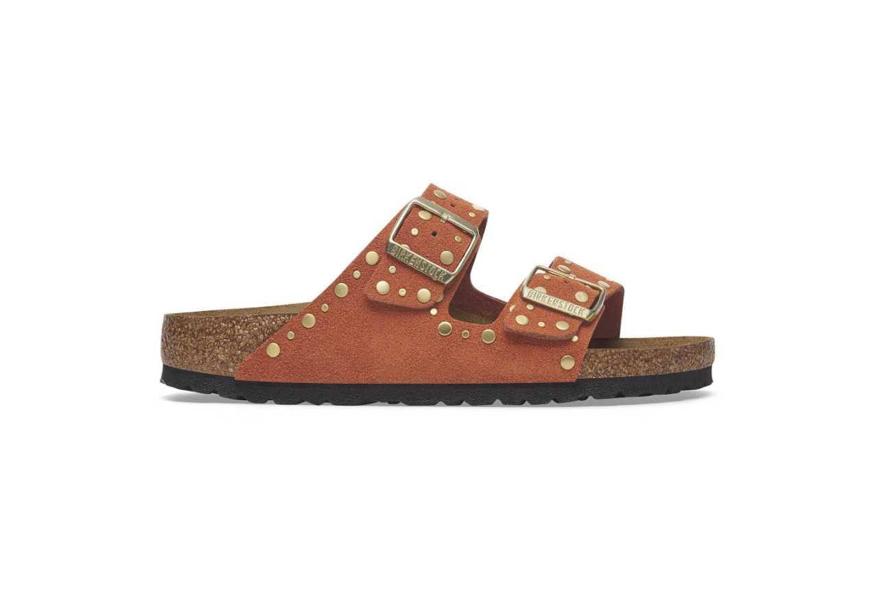 Birkenstock Arizona Rivet Suede Leather Sandals Dark Rust