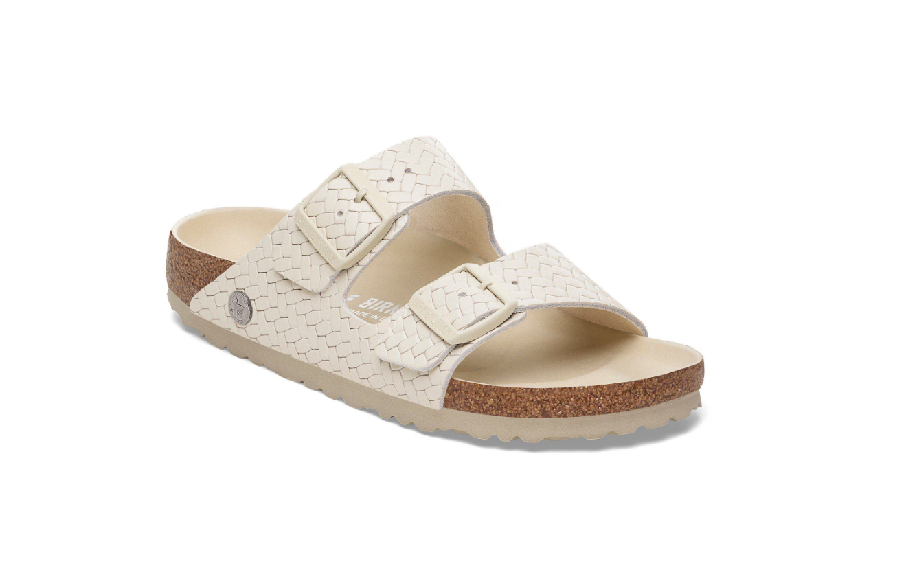 Birkenstock Arizona Rivet Logo Woven Emboss Leather Ecru Sandals
