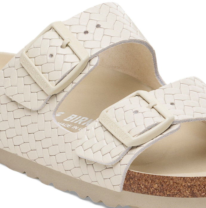 Birkenstock Arizona Rivet Logo Woven Emboss Leather Ecru Sandals