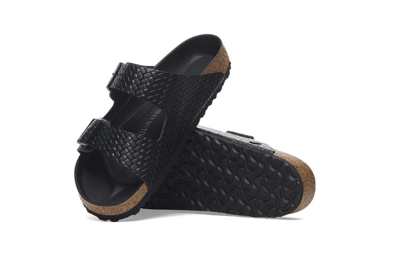 Birkenstock Arizona Rivet Logo Woven Embossed Black Leather Sandals