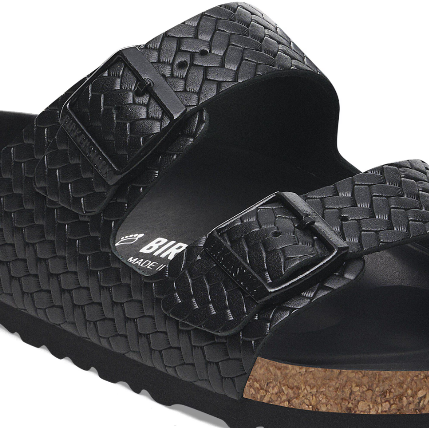 Birkenstock Arizona Rivet Logo Woven Embossed Black Leather Sandals