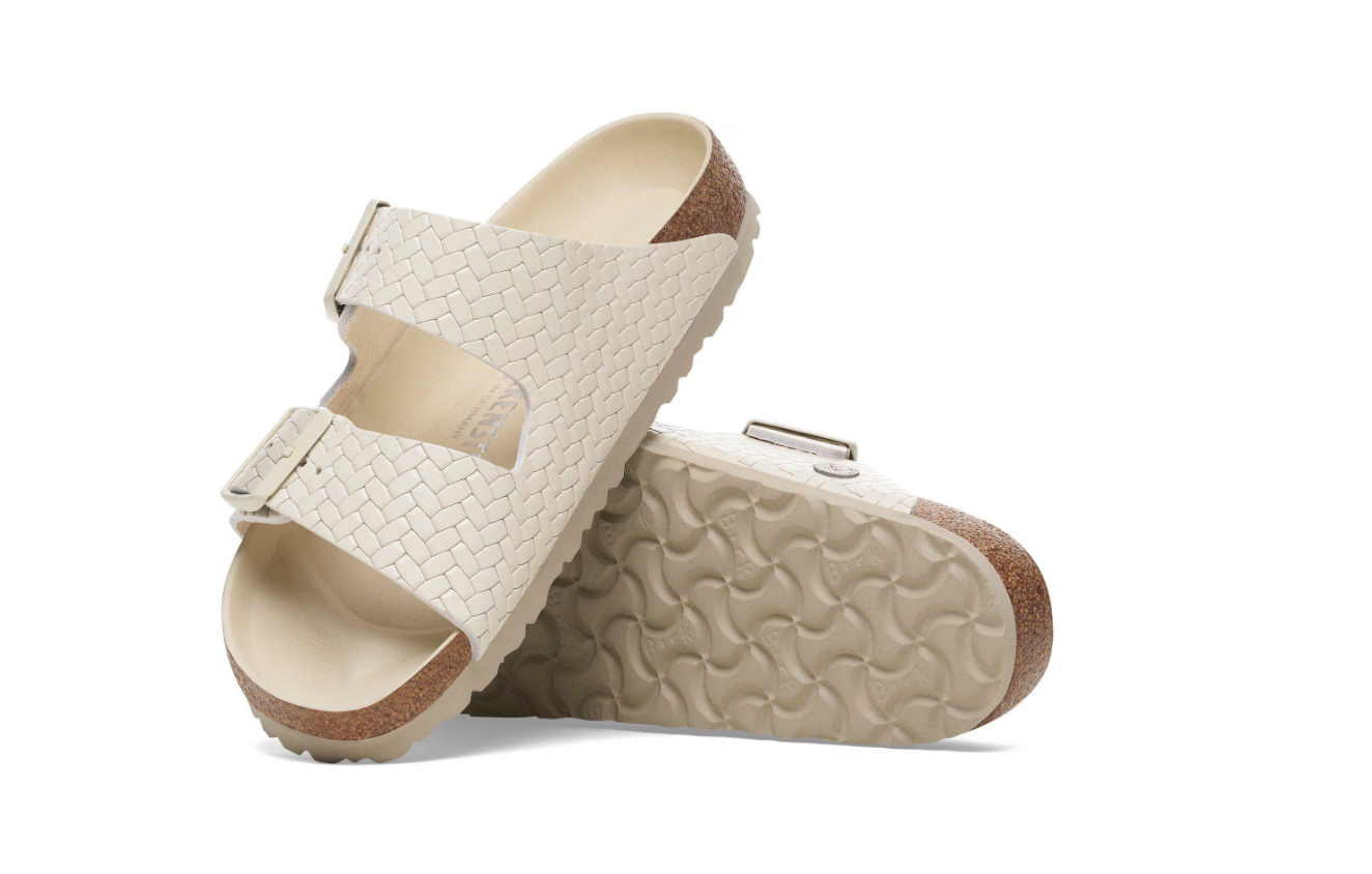 Birkenstock Arizona Rivet Logo Natural Leather Woven Embossed Ecru