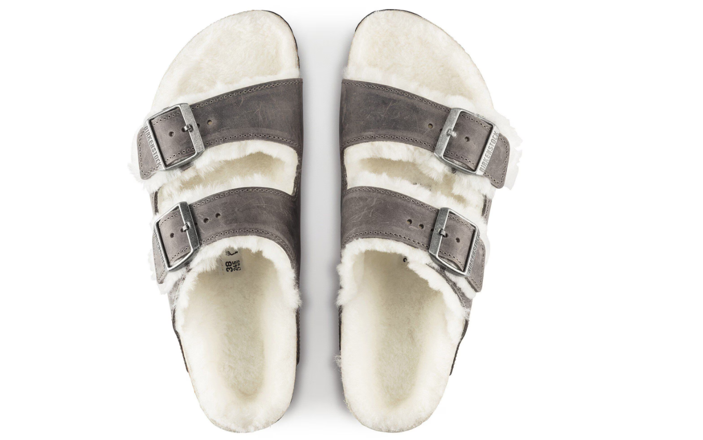 Birkenstock Arizona Shearling Embossed Oiled Leather Iron