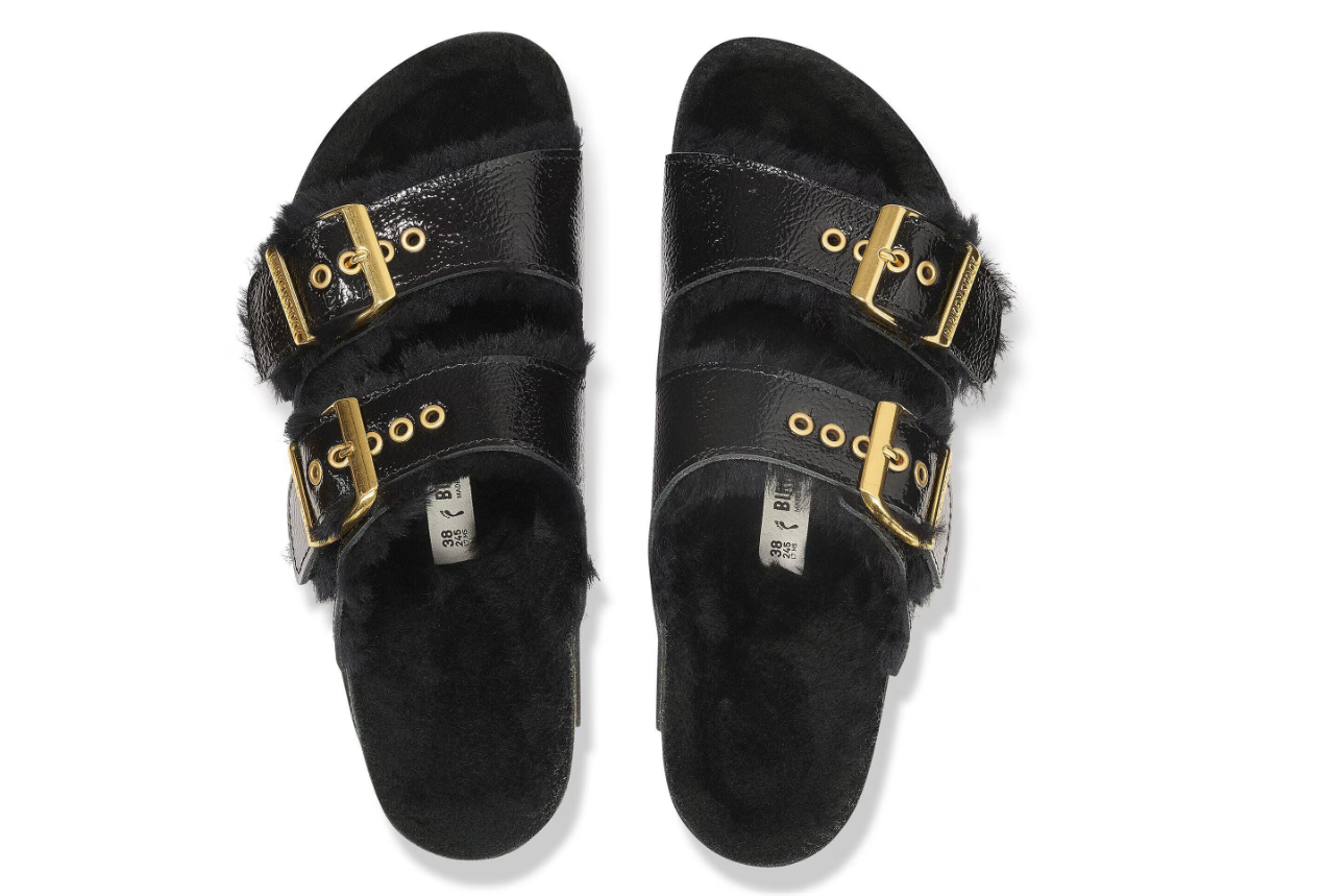 Birkenstock Arizona Shearling Eyelets Patent Leather Naplak Black