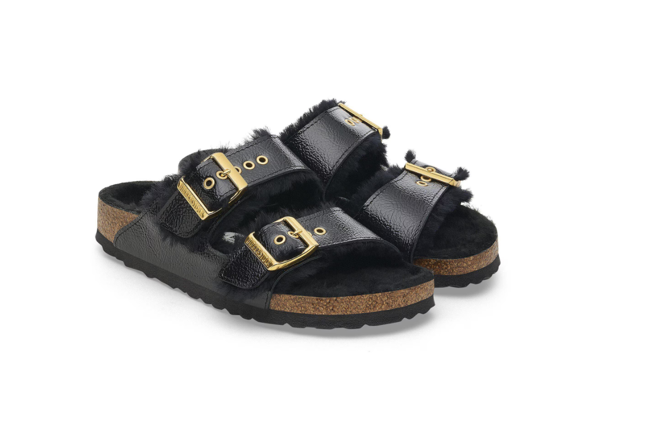 Birkenstock Arizona Shearling Eyelets Patent Leather Naplak Black
