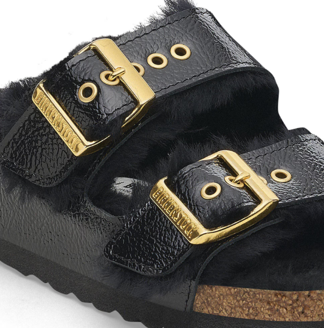 Birkenstock Arizona Shearling Eyelets Patent Leather Naplak Black