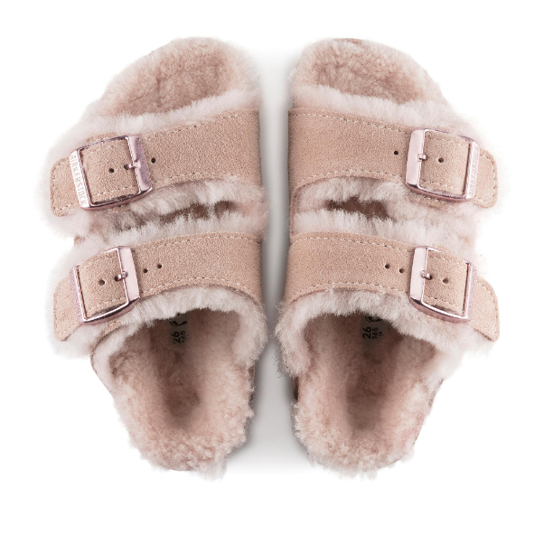 Birkenstock Arizona Kids Shearling Suede Leather Light Rose