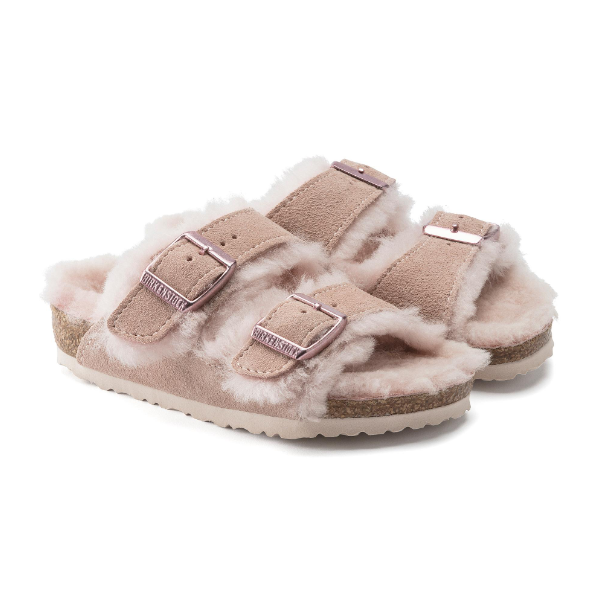 Birkenstock Arizona Kids Shearling Suede Leather Light Rose