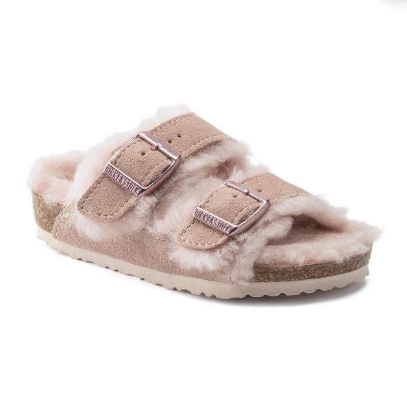 Birkenstock Arizona Kids Shearling Suede Leather Light Rose