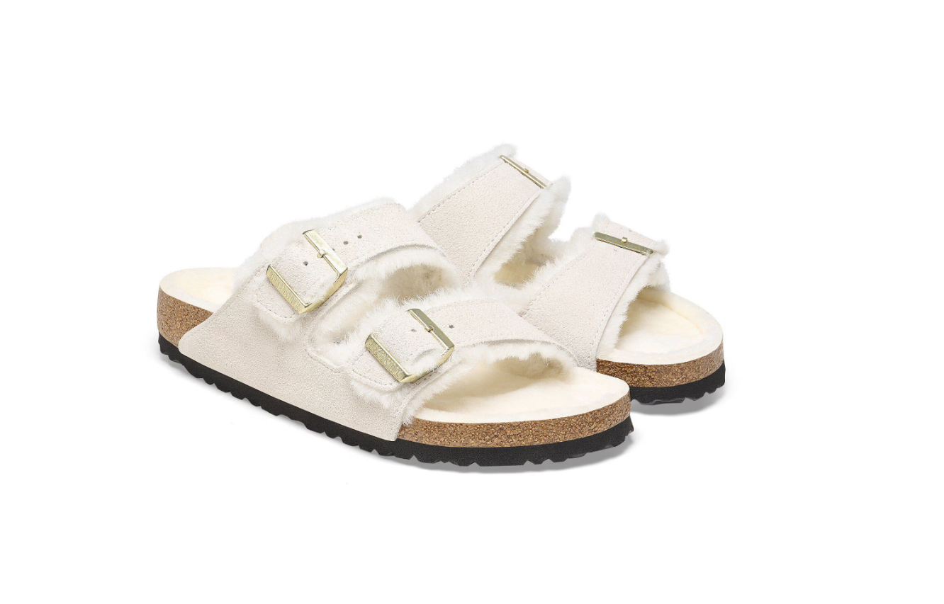 Birkenstock Arizona Shearling Suede Leather Antique White