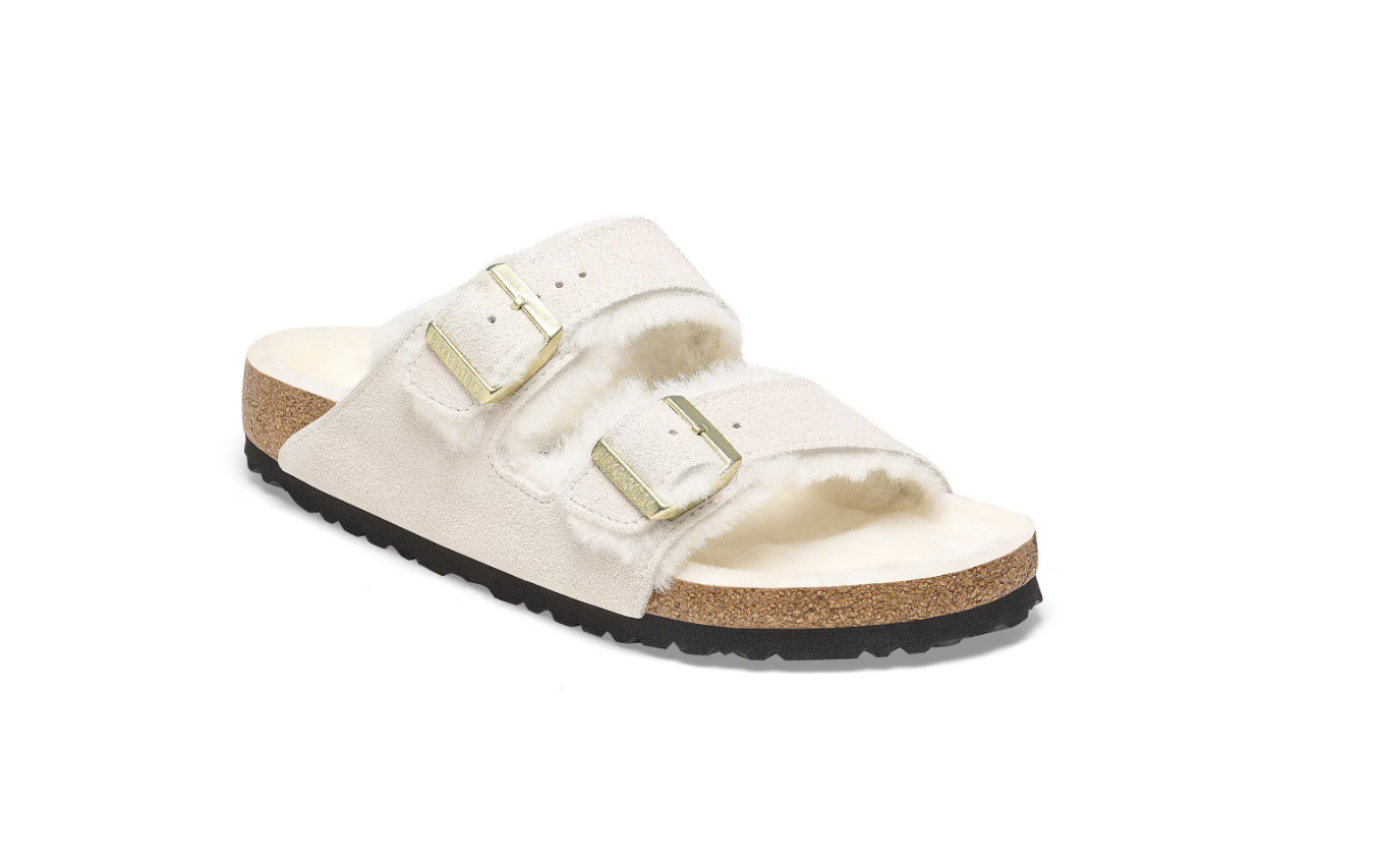 Birkenstock Arizona Shearling Suede Leather Antique White